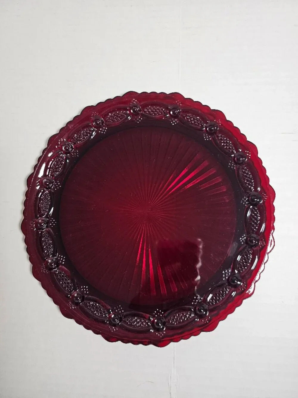 Vintage Avon, 1876 Cape Cod Ruby Red Glass Dinner Plates Set Of Two 10.75